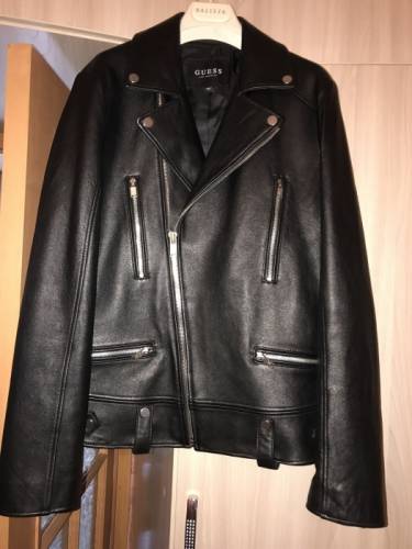 Куртка чёрная , натуральная кожа,GUESS, косуха, размер L( 100), Южная Корея