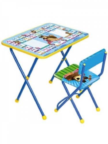 Новый стол и стул детский Ника Маша и Медведь голубой
