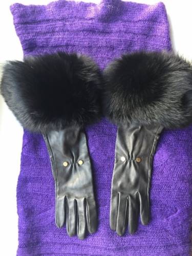 Перчатки новые versace италия кожа черные мех лиса песец двойной размер 7 7,5 44