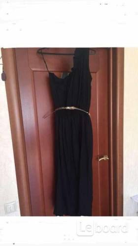 Платье сарафан длинный 46 48 m/l черный вискоза нейлон пояс золото кожзам вечерн