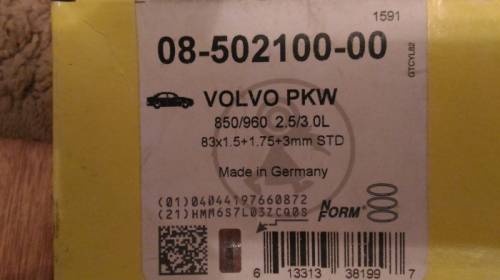 Кольца поршневые volvo 850/960/S90 2.5/3.0