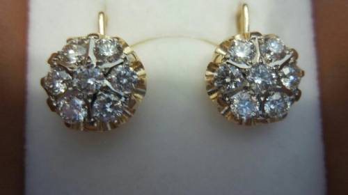 Золотые серьги и кольцо с бриллиантами малинка бахча