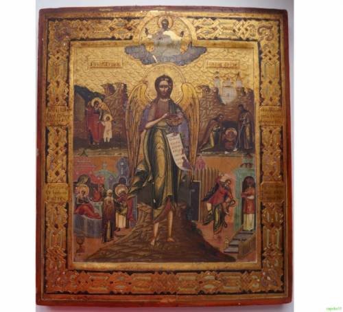 икона Иоанн Предтеча с клеймами по золоту ковчег.ангел пустыни  