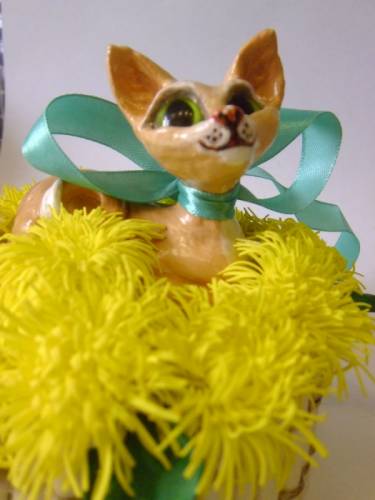 Интерьерная цветочная композиция “Одуванчиковый кот“.