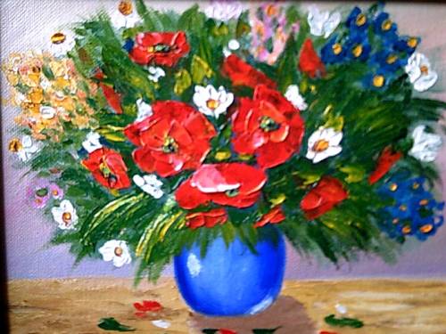 Картина “Цветы в синей вазе“ 18х24 масло холст